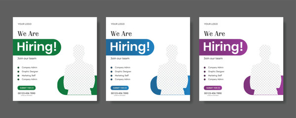 We are hiring job vacancy social media post banner design template set. business concept of search and recruitment. join our team announcement lettering in speech. Vector Illustration. 