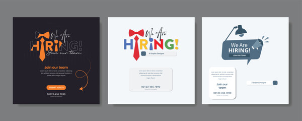 We are hiring job vacancy social media post banner design template with red color. We are hiring job vacancy square web banner design. Employee vacancy announcement. Illustration isolated
