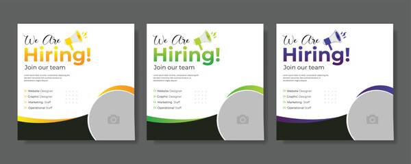 We are hiring job vacancy social media post banner design template with red color. We are hiring job vacancy square web banner design. Employee vacancy announcement. Illustration isolated
