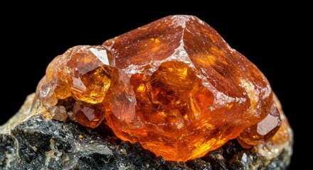 Stunning Hessonite Garnet Crystal Cluster on Dark Matrix Macro Photography of Gemstone