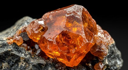 Stunning Orange Spessartine Garnet Crystal Cluster on Matrix Gemstone Specimen