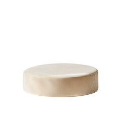 Round beige floor cushion with soft upholstered surface