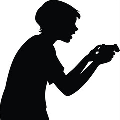 A silhouette of a boy enthusiastically playing a video game with a controller