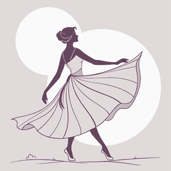 Silhouette of a woman dancing with grace and elegance in flowing dress