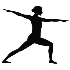 Silhouette of a woman in warrior two pose on white background