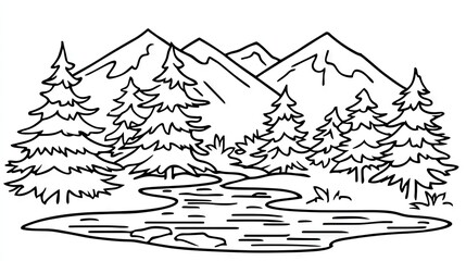 Obraz premium Mountain landscape with a tranquil lake and evergreen trees.