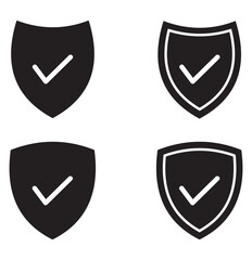 collection of checkmark icon logo on white background. Shield with check mark icon vector illustration. Black shield check mark logo icon in minimalistic style on white background