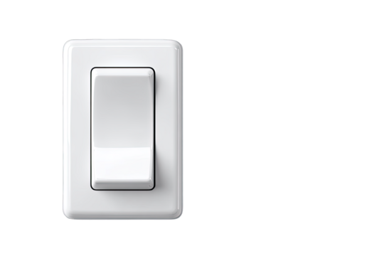A white toggle switch, rectangular and simple