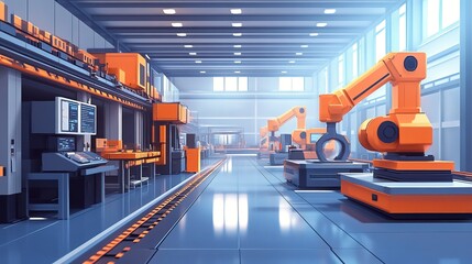 A high-tech factory where AI-driven machines are controlled through WiFi