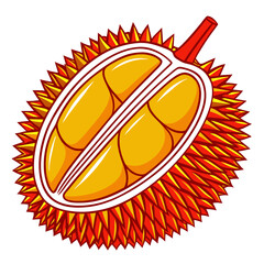 Illustration of a Cut Durian Fruit with Yellow Flesh and Spiky Exterior