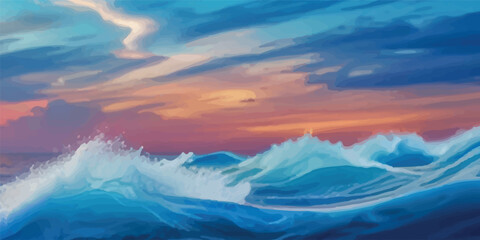Digital Background in Ocean Blue and Sky Tint Watercolors with Lightness and Flowing Artistic Forms. Blended Blue Water and Sky Painting in Transparent Watercolor Style for Elegant Layouts"