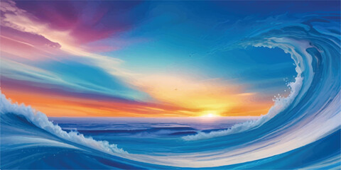 Peaceful Abstract Sky and Sea Watercolor Design in Cool Blue Tones for Background or Branding Use. Blue Sky Reflection in Ocean Water Effect Painted in Layered Watercolor Texture.