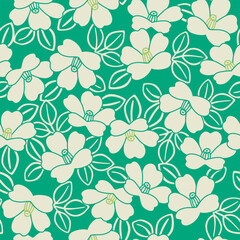 Japanese Cute Garden Flower Leaf Vector Seamless Pattern