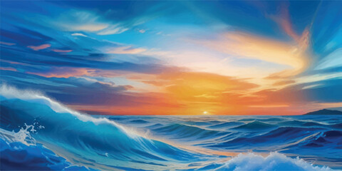 Blue Water Meets Sky Horizon Watercolor Texture with Smooth Blends and Dreamy Gradients. Ocean Water and Sky Colored Watercolor Background with Soft Motion and Transparent Wash Effects