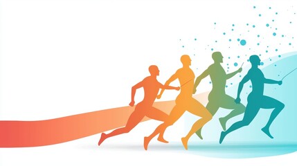 Game Group of athletes competing in a relay race, passing the baton in perfect synchronization.