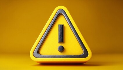 3D yellow alert sign icon with exclamation mark, ideal for warning systems and safety measures