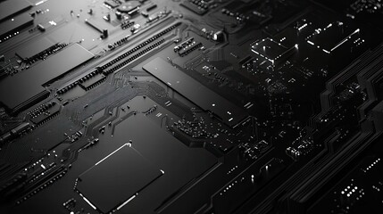 Detailed close-up of a black computer motherboard