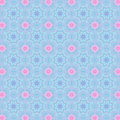 Pastel stars and floral shapes in a soft blue and pink palette seamless pattern