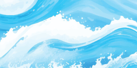 Soft Watercolor Painting in Blue Tones with Transparent Highlights and Gentle Wave-Like Flowing Texture, Banner Graphic Resource as background for ocean wave and water wave abstract graphics