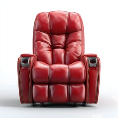 Cozy red recliner, modern plush design, perfect for relaxation and entertainment, ideal for living room spaces, copy-space available.