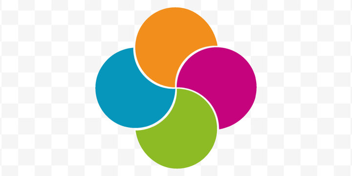 Colorful infographic pie chart with overlapping circular shapes.Flower form graphic circle divided in 4 segments.Vector,illustration.