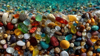 Colorful collection of various stones and minerals, vibrant hues and textures, perfect for art or educational projects.