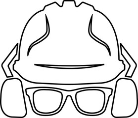 Protection glasses and hardhat helmet icon in line isolated on transparent background