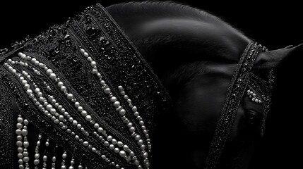 Sleek black panther showcasing muscular form, detailed fur patterns highlighted against dark backdrop, powerful and majestic presence.