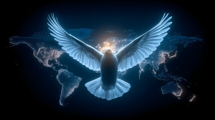 Glowing holographic bird soaring, vibrant blue wings spread wide, symbolizing freedom and innovation, ideal for technology themes.