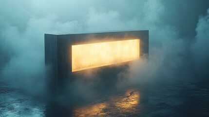 A cement wall surrounded by mist, glowing softly 