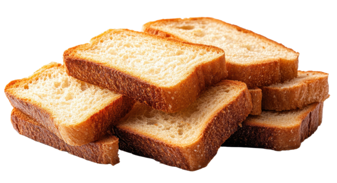 Toasted bread slices isolated on transparent background. PNG.