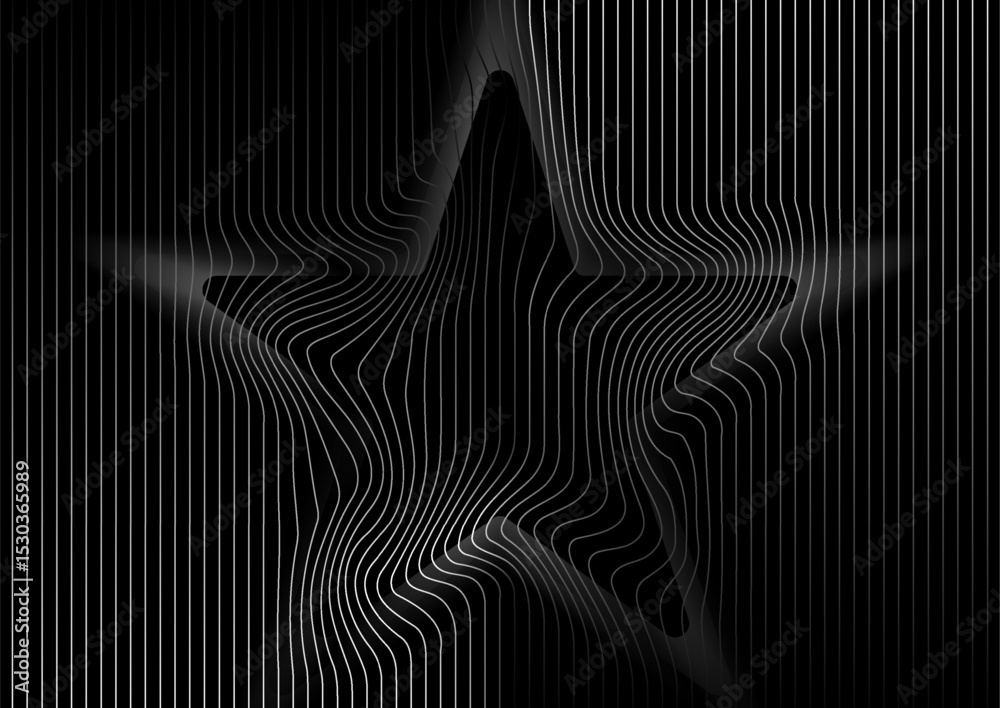 Poster Abstract warped grey metallic lines forming distorted star shape, tech minimal background. Vector geometric pattern design