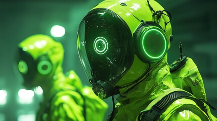 Futuristic Detailed Hazmat Suit With Neon Accents and Advanced Technology