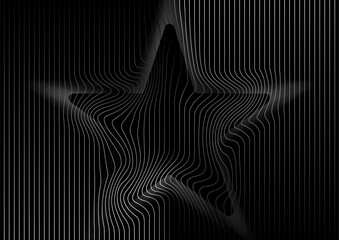 Abstract warped grey metallic lines forming distorted star shape, tech minimal background. Vector geometric pattern design
