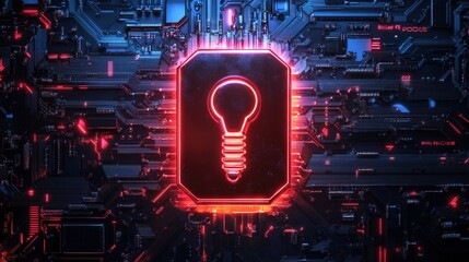 Futuristic Abstract Glowing Light Bulb on Circuit Board Technology