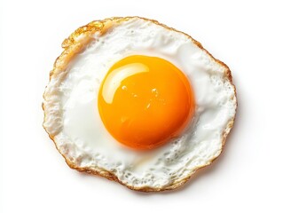 Fresh Frying Egg on White Background with Bright Yellow Yolk