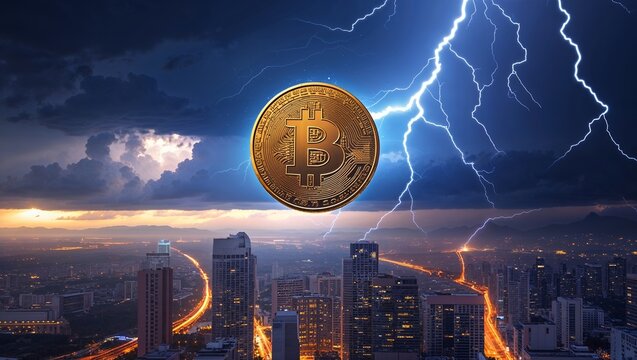 Bitcoin Coin Artwork Depicting Blockchain Ledger Transparency, Secure Cryptocurrency Wallets, and Financial Market Stability