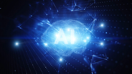 Digital human brain in a futuristic AI artificial intelligence environment. Concept artificial intelligence learning machine illustration background.