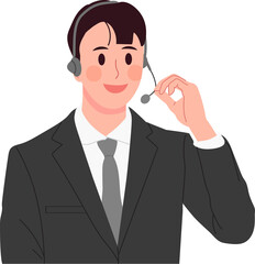 Male service agent working in call center office.
