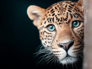 Obraz premium close up animal portrait of a leopard,close up of a leopard eye,Animal Portrait,looking through greenery, natural frame 