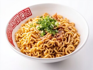 Delicious Bowl of Ramen Noodles Topped with Green Onions and Meat