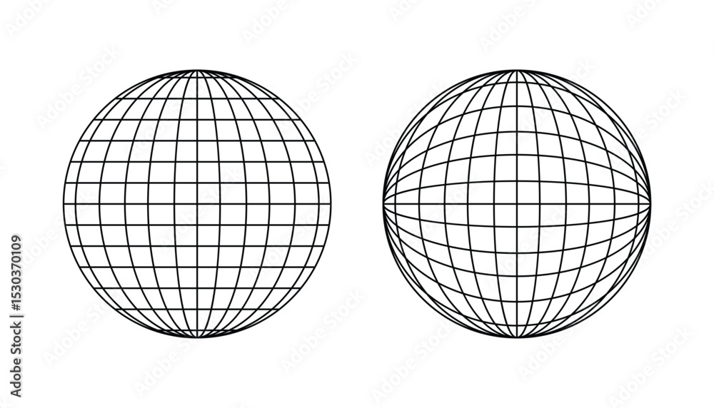 Poster Set of globe wireframe icon. planet earth globe grid of meridians and parallels. vector lines