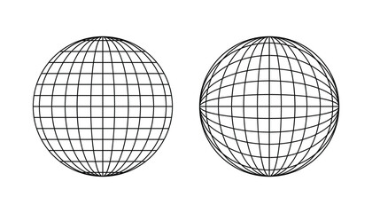 Set of globe wireframe icon. planet earth globe grid of meridians and parallels. vector lines