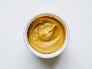Creamy Smooth Peanut Butter in White Bowl on Light Background