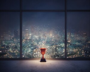 Obraz na płótnie Canvas Trophy in modern cityscape