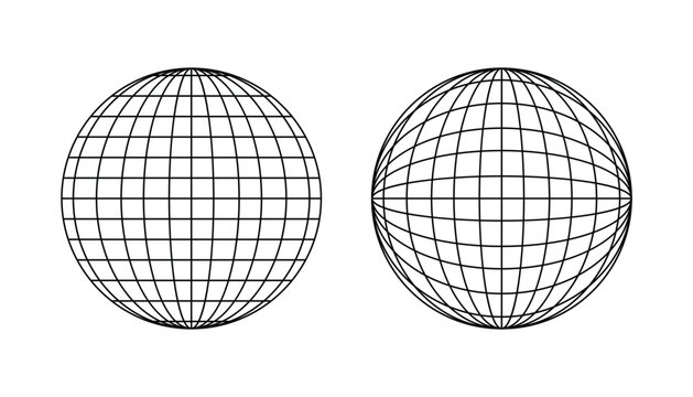 Set of globe wireframe icon. planet earth globe grid of meridians and parallels. vector lines