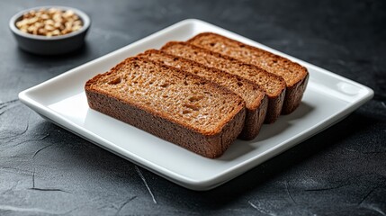 Freshly Baked Loaves of Dark Bread on White Plate with Peanuts