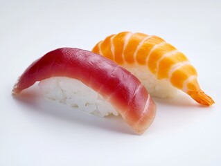 Fresh Sushi Pieces with Vibrant Colors on White Background