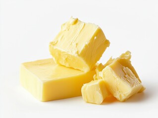Fresh Butter Chunks on White Background for Culinary Use