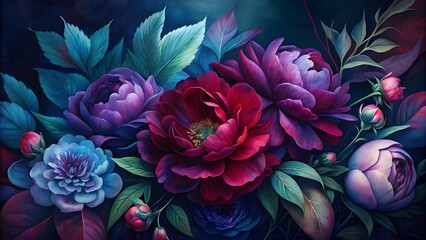 A Lush, Vibrant Floral Arrangement Dark Bloom Elegance in Deep Jewel Tones
